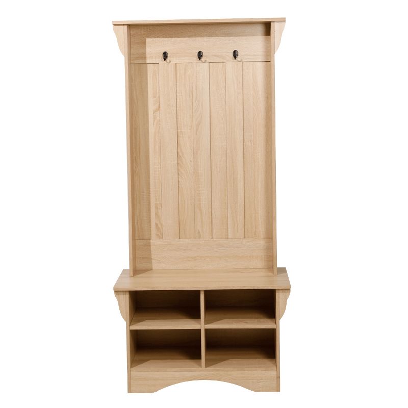 Merrick Lane Hallway Tree with Bench Seating, 3 Single Coat Hooks and Lower Storage with Adjustable Shelves, 3 of 13