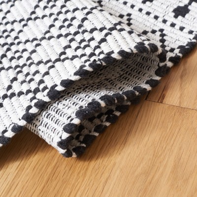 Bohemian Nomad Black and Ivory Cotton Flat Weave Rug - 27"x9"