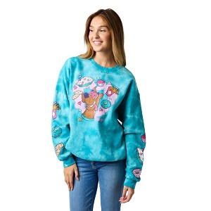 Scooby Doo Snacks Women’s Blue Cloud Wash Crew Neck Long Sleeve Fleece Sweatshirt - 1 of 4