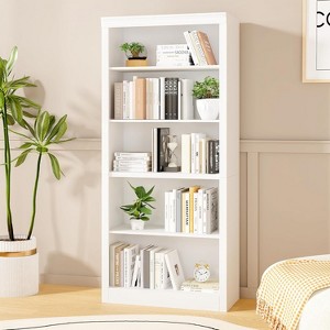 71 Inch High Bookcase, 5-Tier Wooden Bookshelf, Open Storage, White Modern Bookcase, Floor-to-ceiling Display Rack for Bedroom, Living Room ，Office - 1 of 4