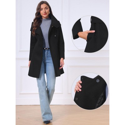 INSPIRE CHIC Women's Single Breasted Long Sleeve Winter Warm Stand Collar Outerwear Pea Coat X-Large Black — фото 2