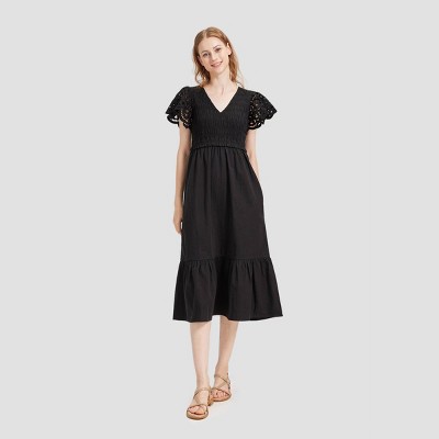 Women's Flutter Short Sleeve Midi A-Line Dress - Universal Thread™ Black