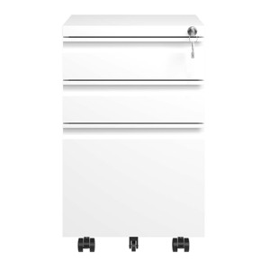 GlasFlength File Cabinets 3 Drawer File Cabinet Rolling Filing Cabinet Mobile File Cabinet for Home Office, White, 14.69"*17.32"*23.62" - 1 of 4