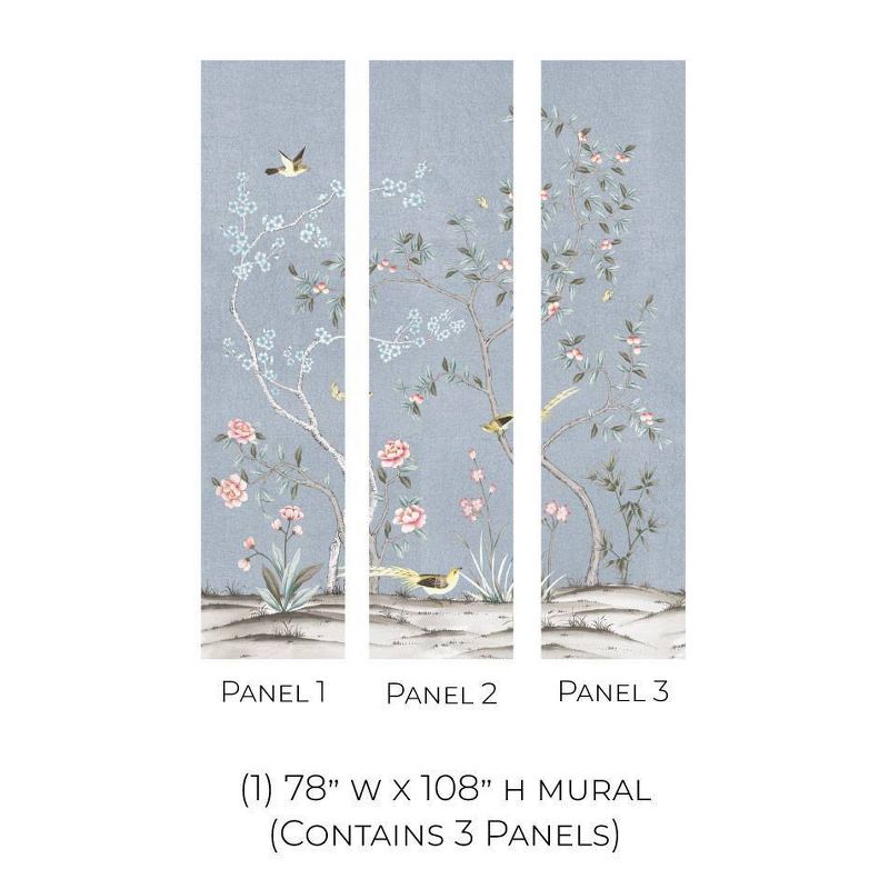 Tempaper &#38; Co. 108&#34;x78&#34; Chinoiserie Garden Ice Blue Removable Peel and Stick Vinyl Wall Mural, 5 of 6