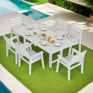 AMERLIFE 7-Piece HDPE Outdoor Dining Table Set with 6 Chairs and Umbrella Hole - 1 of 3