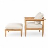 Acacia Wood Outdoor Lounge Chair with Beige Cushions, Wide Backrest and Armrests for Patio or Garden Relaxation-Cuddlewood - 3 of 4