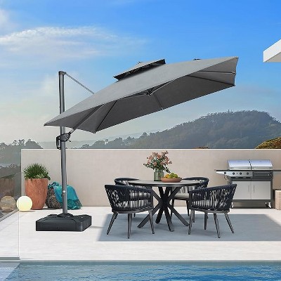 PURPLE LEAF Outdoor Cantilever Umbrellas with Base Large Patio Umbrella Offset Umbrella 360 Degree Rotation