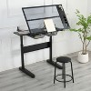 Gulches Black Hand Crank Adjustable Drafting Table with 2 Metal Drawers Stool 5mm Tempered Glass Top 75 105cm Height - 4 of 4