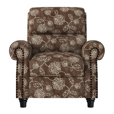 Rynn Bustle Back 2 Position Press-Back Recliner Chair Floral Chocolate Brown - ProLounger