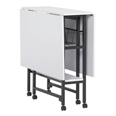 Black and White Metal Folding Craft Table with Storage