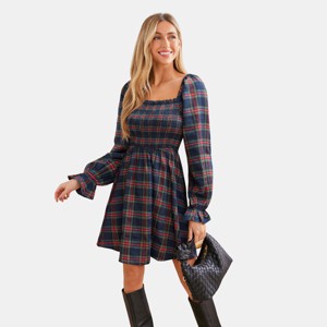 Women's Chic Navy Plaid Square Neck Mini Dress - Cupshe - 1 of 4