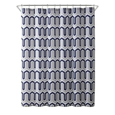 LunaLulinlk Navy Geometric Polyester Shower Curtain