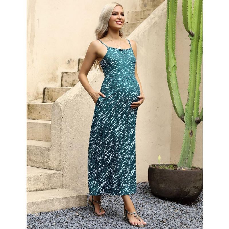 Women's Sleeveless Maternity Dress Spaghetti Strap Summer Casual Maxi Dress for Baby Shower or Daily Wear, 2 of 8