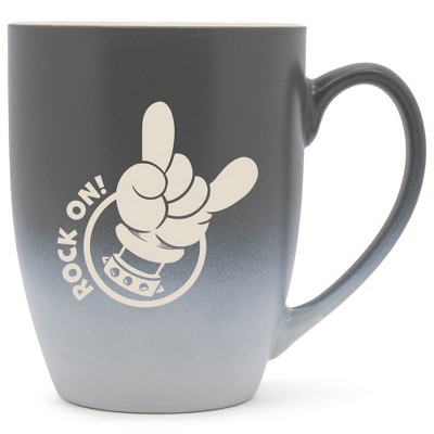 100 North Heavy Metal 10 Ounce Gray and White Two Toned Ombre, Comfortably Fits Your Hands, Ceramic Tea Coffee Cup Mug, Rock On!