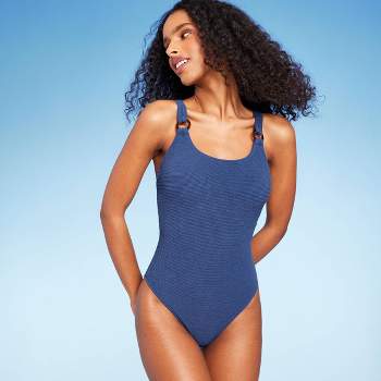 Women's Square Neck Pucker Textured High Leg One Piece Swimsuit - Shade & Shore™