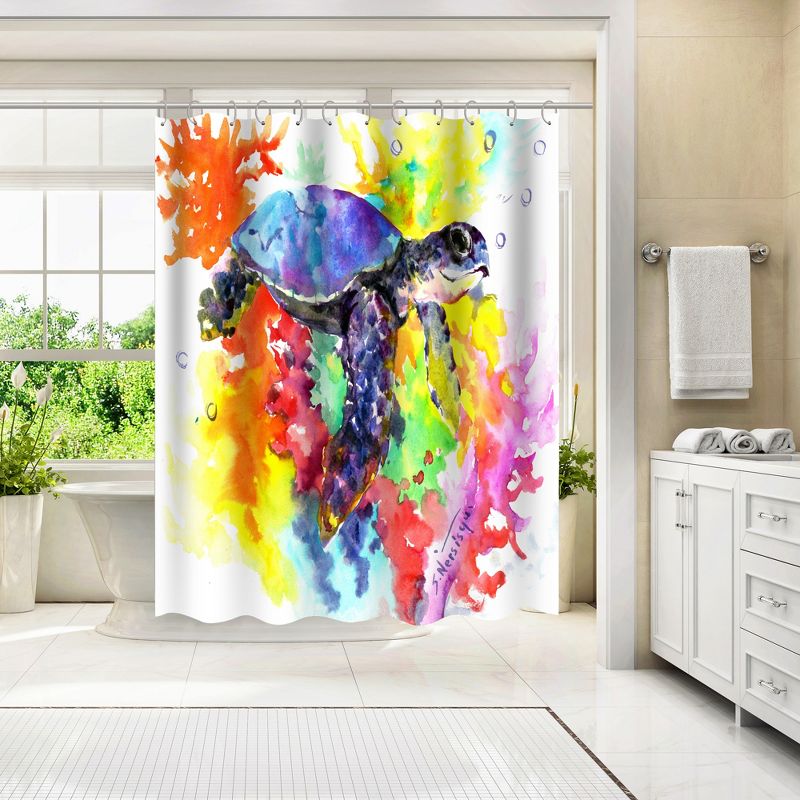 Americanflat 71" x 74" Shower Curtain, Coral Reef Sea Turtle 2  by Suren Nersisyan, 4 of 9