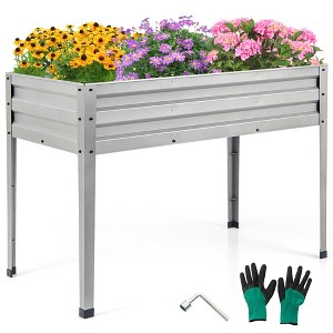 Tangkula 46" x 24" x 32" Galvanized Raised Garden Bed w/ Legs Drainage Holes for Flowers - 1 of 4