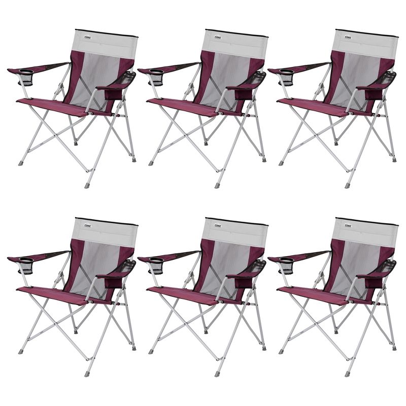 CORE Portable Heavy-Duty Folding Chair with Cooling Mesh Back and Carrying Storage Bag for Outdoor Sporting Events or Camping Trips, Wine (6 Pack), 1 of 7
