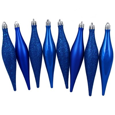 Northlight Shatterproof 4-Finish Finial Drop Christmas Ornaments - 6" - Royal Blue - 8ct