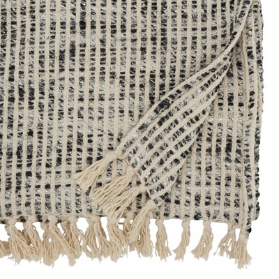 Black and White Cotton Rayon Woven Striped Table Runner