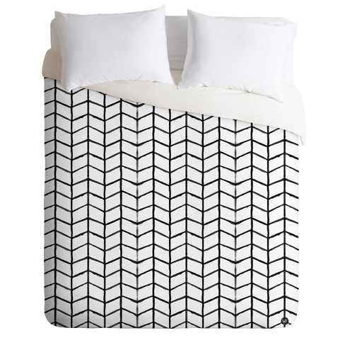 Black White Geo Wonder Forest Grid Lock Duvet Cover Queen