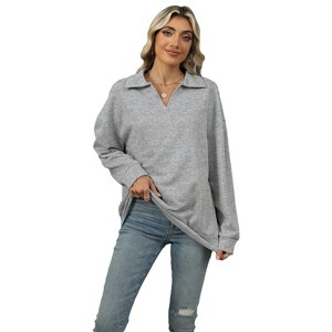 Women's Oversized Lapel Hoodie - Long Sleeve Loose Fit Casual Pullover for Streetwear & Loungewear - 1 of 4