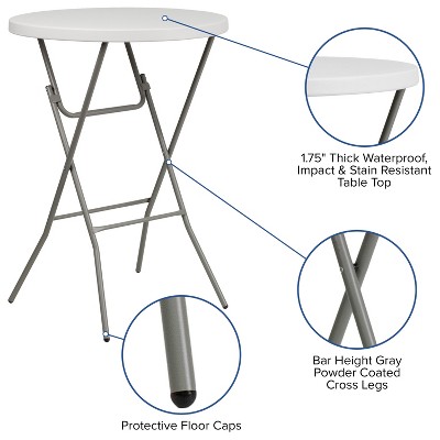 Emma + Oliver 2.63-Foot Round White Plastic Bar Height Folding Table