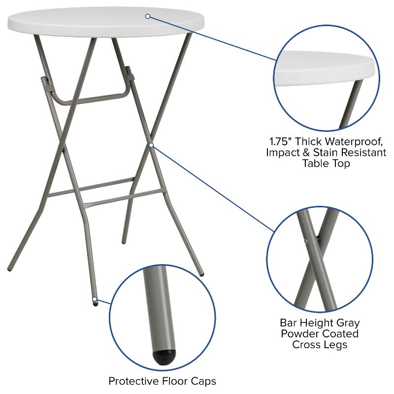 Emma and Oliver 2.63-Foot Round Granite White Plastic Bar Height Folding Event Table, 4 of 9