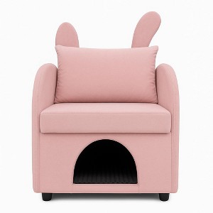 TiramisuBest Velvet Bunny-Ear Accent Chair, Pink Pet-Friendly Sofa with Built-in Pet Hideaway & Side Pocket - 1 of 4