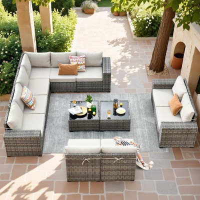 XIZZI Modular Sectional Patio Set with Convertible Corner Sofa, 3.54" Thickened Cushions & 7.68" Wide Armrests, Outdoor Conversation Sofa in 7 Colors