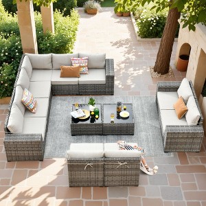 XIZZI Modular Sectional Patio Set with Convertible Corner Sofa, 3.54" Thickened Cushions & 7.68" Wide Armrests, Outdoor Conversation Sofa in 7 Colors - 1 of 4