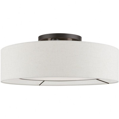 Ellsworth 21" Brushed Nickel and White Drum Semi-Flush Mount