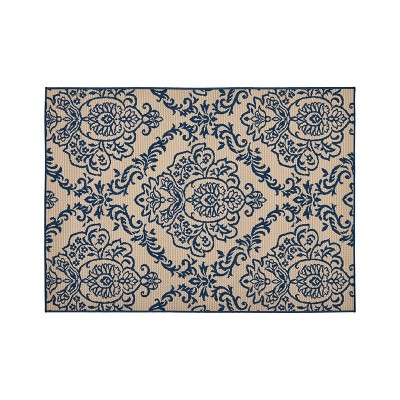 GDFStudio Roman Outdoor 5'3" x 7' Damask Area Rug, Ivory/Blue