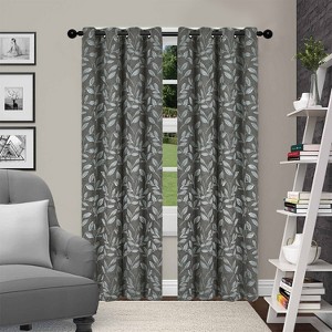 Modern Bohemian Leaves Room Darkening Semi-Blackout Curtains, Set of 2 by Blue Nile Mills - 1 of 4