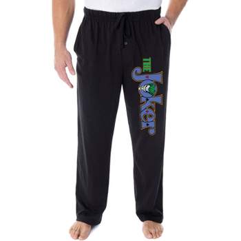 DC Comics Men's The Joker Script Logo Loungewear Sleep Bottoms Pajama Pants Black