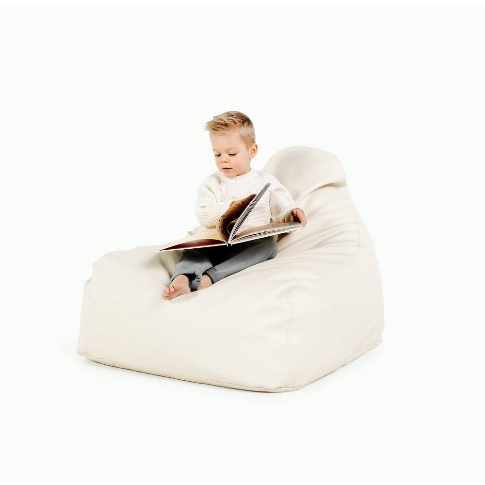 Gathre Kids' Lounger Ivory: Faux Leather Bean Bag Chair, Upholstered, Indoor Use, Solid Pattern, Off-White, 1 Seat Capacity