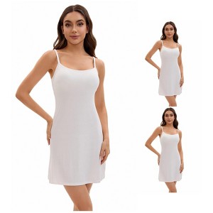 INSPIRE CHIC Women's 3 Packs Adjustable Spaghetti Strap Underdress Full Slips with Built-in Bra Shapewear - 1 of 4