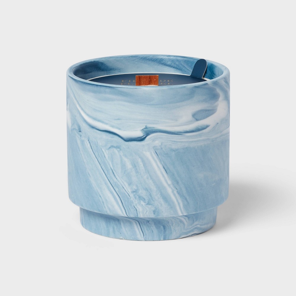 15oz Marble Print Ceramic Wooden Wick Fireside Flannel Jar Candle - Threshold™