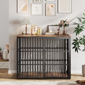 48'' Dog Crate Furniture with 3 Lockable Doors, Dog Kennel with Heavy Duty Metal Frame & Wooden Panels, Crate End Table for Medium to Large Breeds - 1 of 4