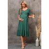 Womens Maternity Dress V Neck Short Sleeve Tie Waist Adjustable Belted Dress with Ruffled Hem - 3 of 4