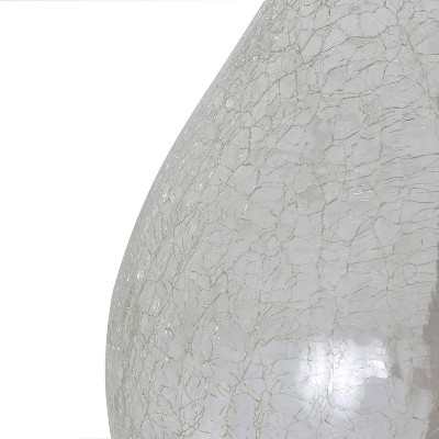 Set of 2 Clear Crackled Glass Teardrop Table Lamps with White Linen Shades