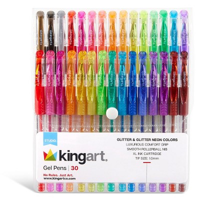 KINGART Gel Pens, Soft Grip, 30 Glitter Colors