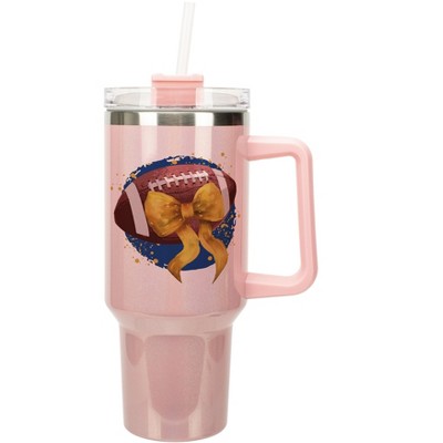 Elanze Designs 40 Ounce Stainless Steel Double Wall Insulated Glitter Travel Tumbler With Handle, Straw, and Lid, Heart Balloons Pale Pink