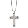 Black Bow Jewelry Men's Stainless Steel Textured Wave Design Cross Necklace, 22 Inch - 2 of 4
