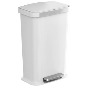 iTouchless SoftStep- 13.2 Gallon / 50 L Step Pedal Kitchen Trash Can with Odor Filter, Durable Dent-Proof White Plastic with Stainless Steel Trim - 1 of 4