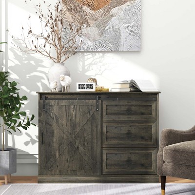 Dark Gray 6-Tier Steel and Wood Buffet Sideboard