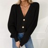 Coolmee Women's Rib Knit Cropped Cardigan Long Sleeve V-Neck Button Down Cardigan Sweater - 3 of 4