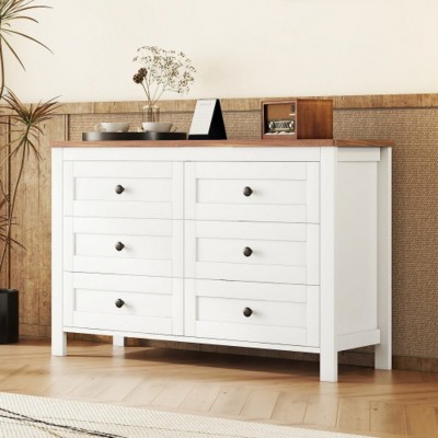 6-Drawer Retro Farmhouse Style Wooden Dresser, Storage Cabinet for Bedroom-Maison Boucle