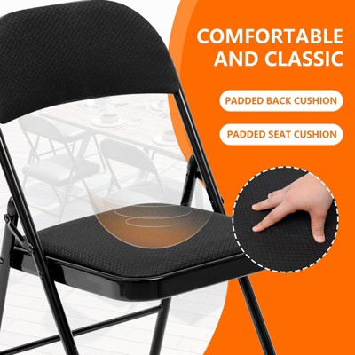 Black Iron and Plastic Folding Chairs Set of 4