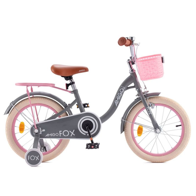 RoyalBaby Amigo Fox Kids Lightweight Bike Easy to Learn Outdoor Bicycle with Training Wheels, Basket, and Kickstand for Ages 4 to 9 Years, Gray, 2 of 7